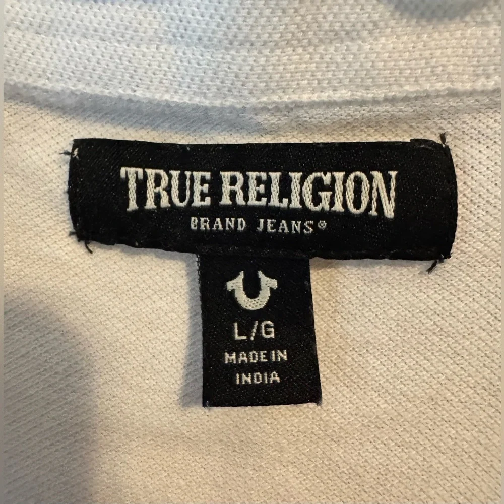 True Religion White Polo Shirt with Red Logo Graphic Polo